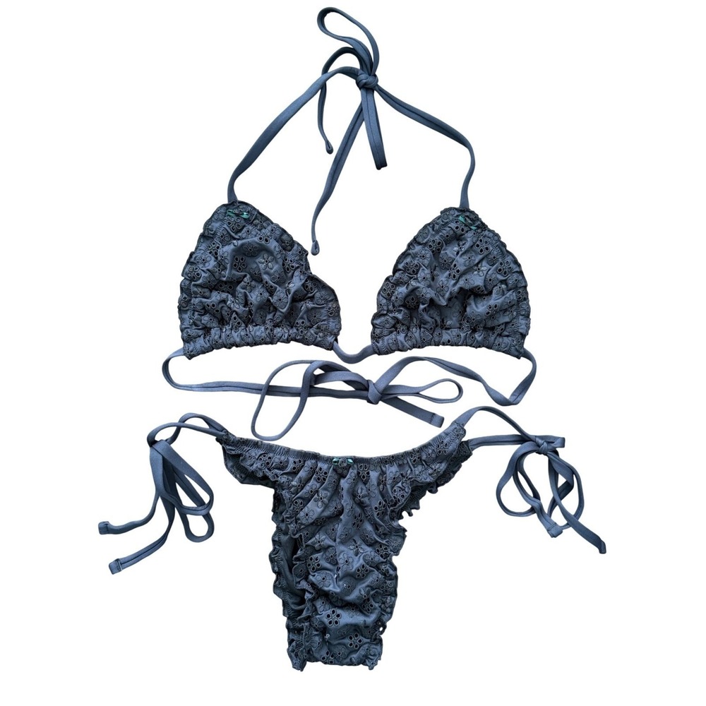 Victoria's Secret PINK x Frankies Bikinis Black Eyelet Triangle Bikini Set XL